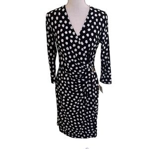 Anne Klein Black/White Jersey Knit Surplice Ruched Dress M